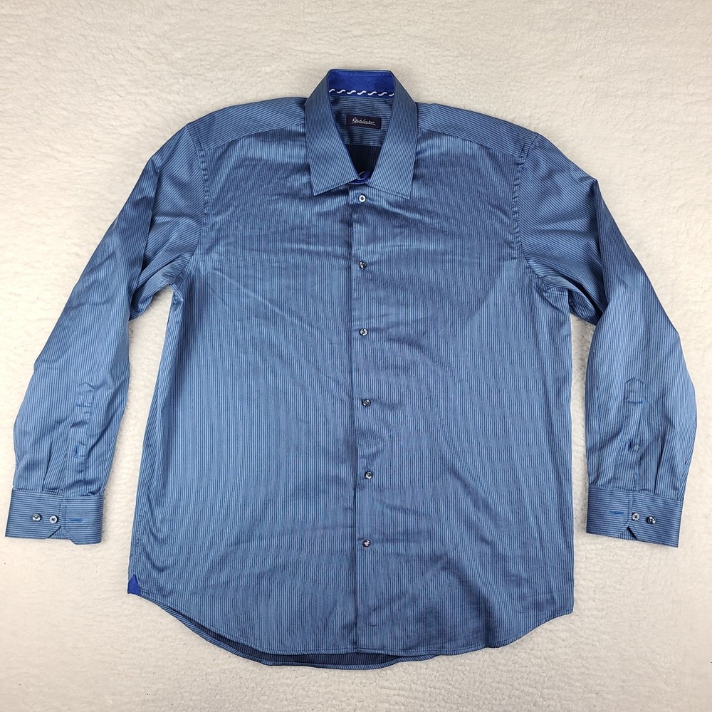 Robert Graham Dress Shirt Mens 18 / 46 Blue‎ Striped 100% Cotton Button Up